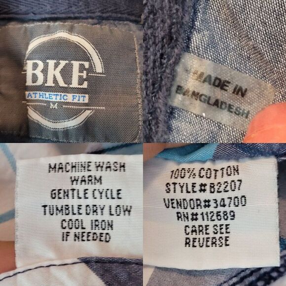 VTG BKE Unisex Medium Plaid Western Shirt M Blue Pearl Snap Cotton Cowboy - Picture 3 of 9